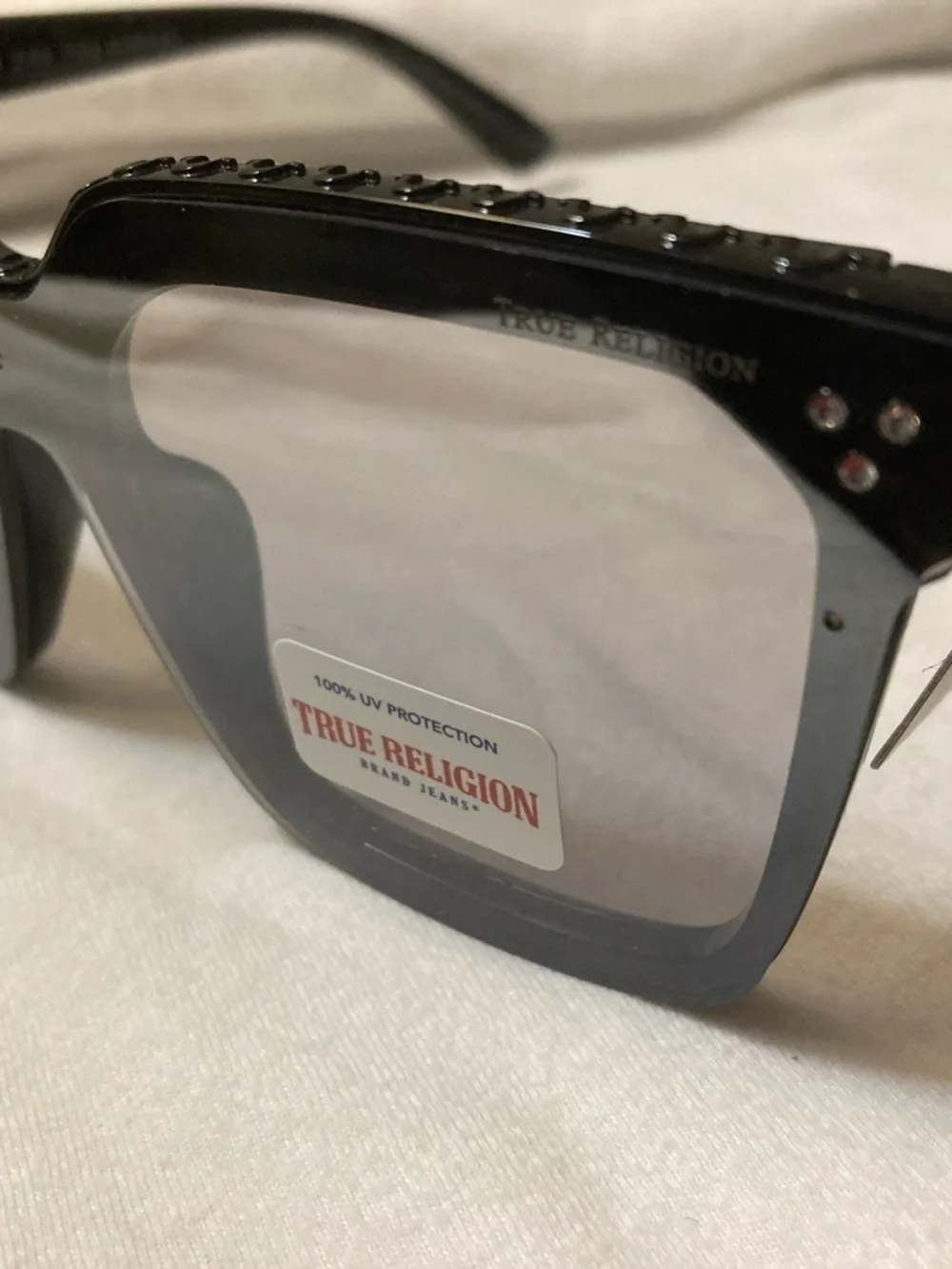 NWT True Religion Black Square Sunglasses with Stud Detailing